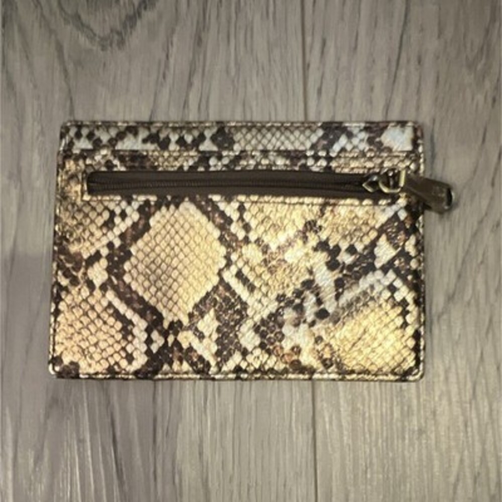 Hobo Animal Print Faux Leather ID & Card Holder, Zippered Pocket, Beige/Black
